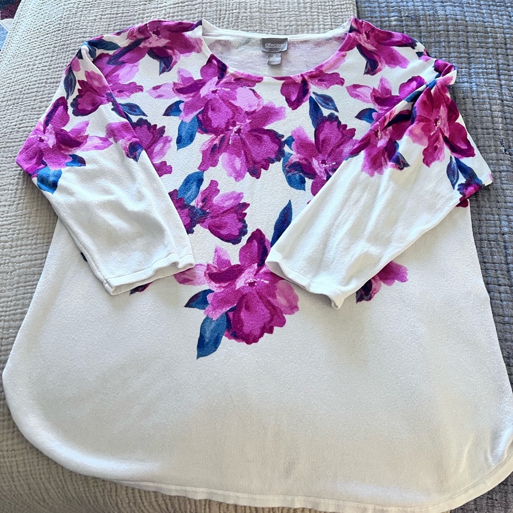 Chico's Pink and White Floral Blouse